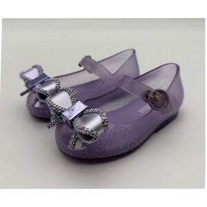 Mini Melissa Kids Ultragirl Purple Glitter Jelly Flats Metallic Bow Shoes Size 7
